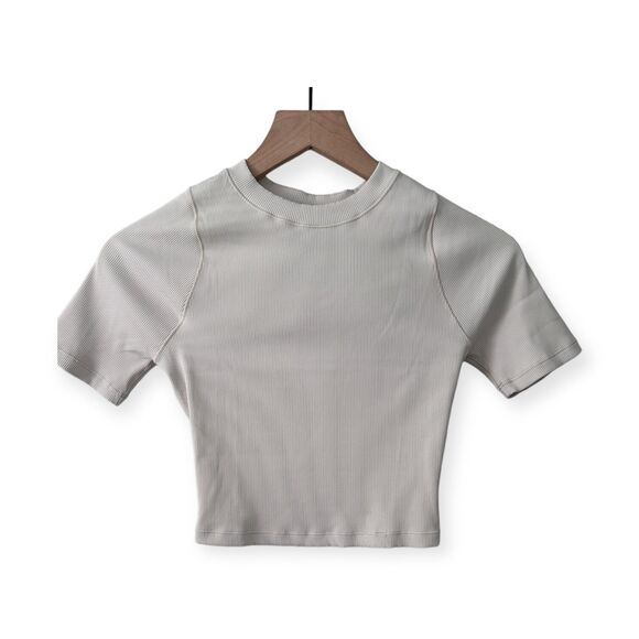 Nike Zenvy Rib Women's Short-Sleeve Cropped Top XS  Light Orewood Brown/White - Picture 5 of 7